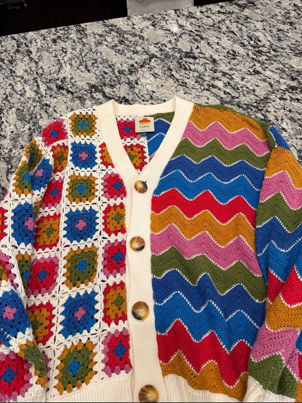 FARM Rio Multicolor Crochet Cardigan with Cream Trim - Picture 2 of 5